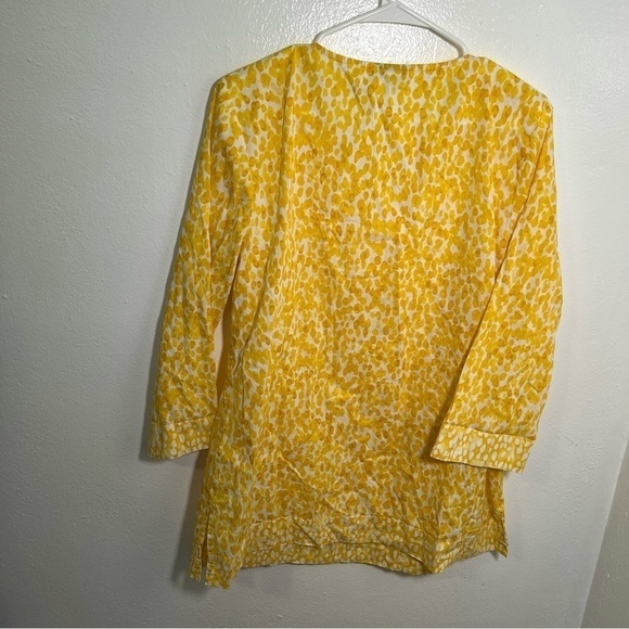 Charter Club Split Neck Tunic Top Yellow White Beaded - Picture 8 of 11